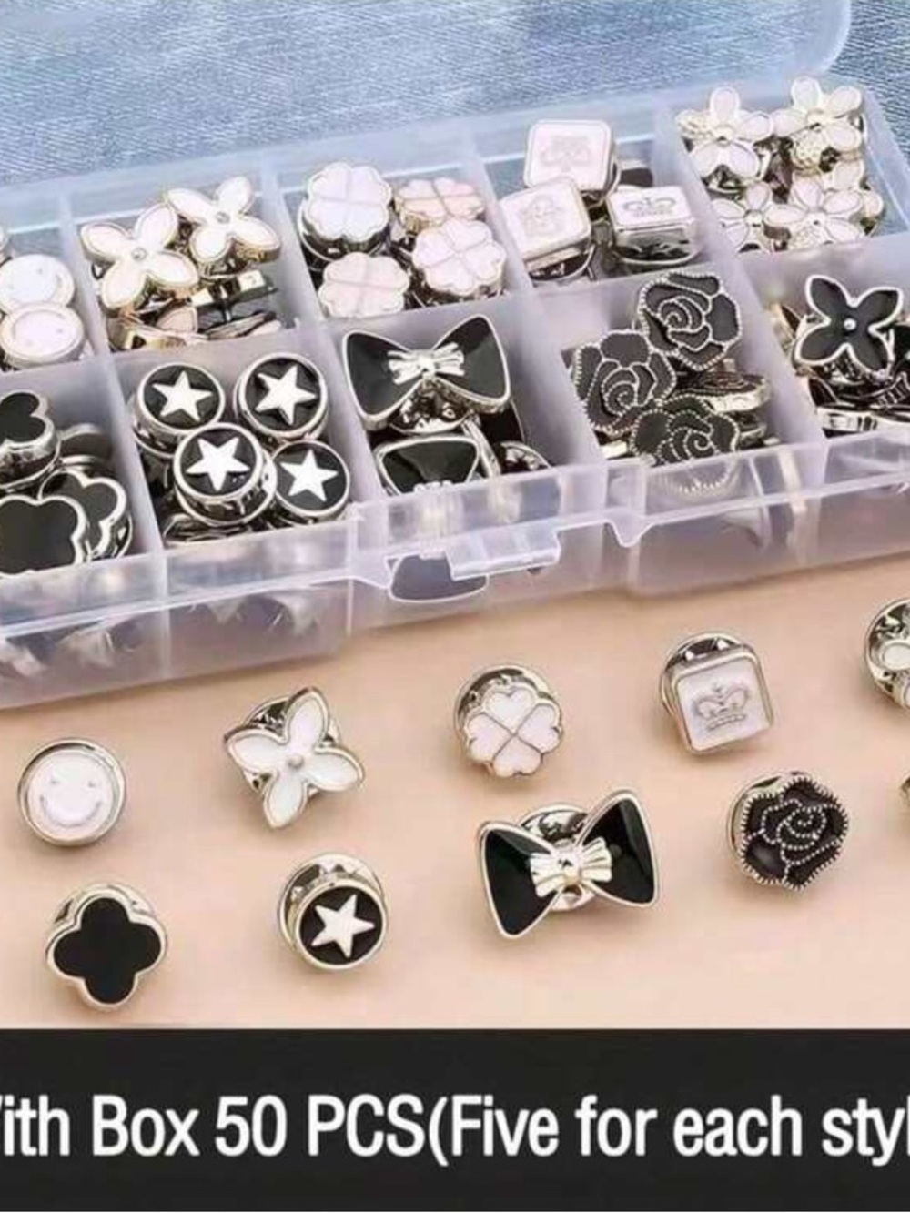 Assorted Black & White Enamel Charm Studs/Buttons/Cuff links/Mini Brooch 50 PCS